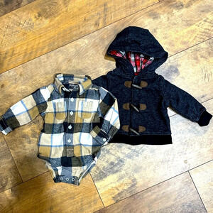 OSHKOSH Flannel Bodysuit and CARTERS Jacket Bundle, Size 6M